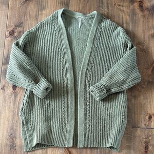 Free People Nightinggale Sweater Green Chunky Knit Open Cardigan Sweater - Women